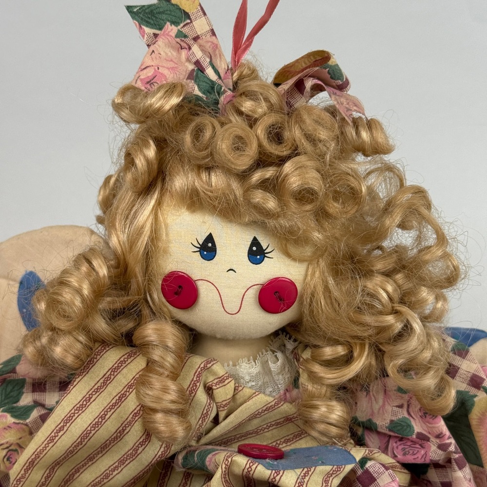 Vintage Handmade Country Cloth Bag Lady Angel Doll Pajama Bag Laundry Holder 21"